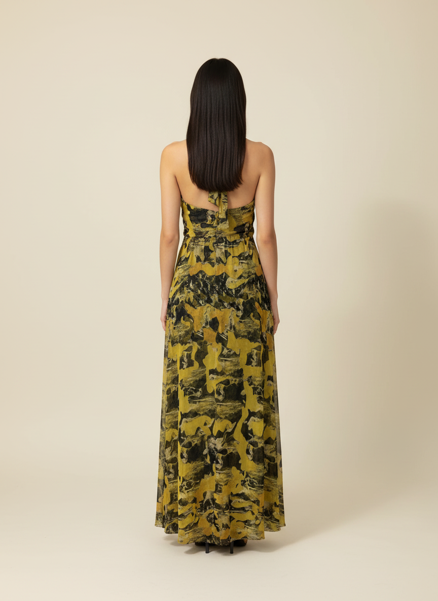 Vestido Longo Estampa Abstrata Amarelo - Caos/40