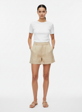 Shorts de Linho Cintura Alta com Pregas - Rosa Dahlia/P