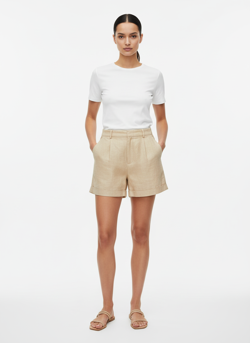 Shorts de Linho Cintura Alta com Pregas - Rosa Dahlia/P
