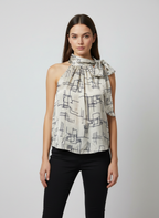 Blusa Estampa Geométrica com Amarração - Skunk/38