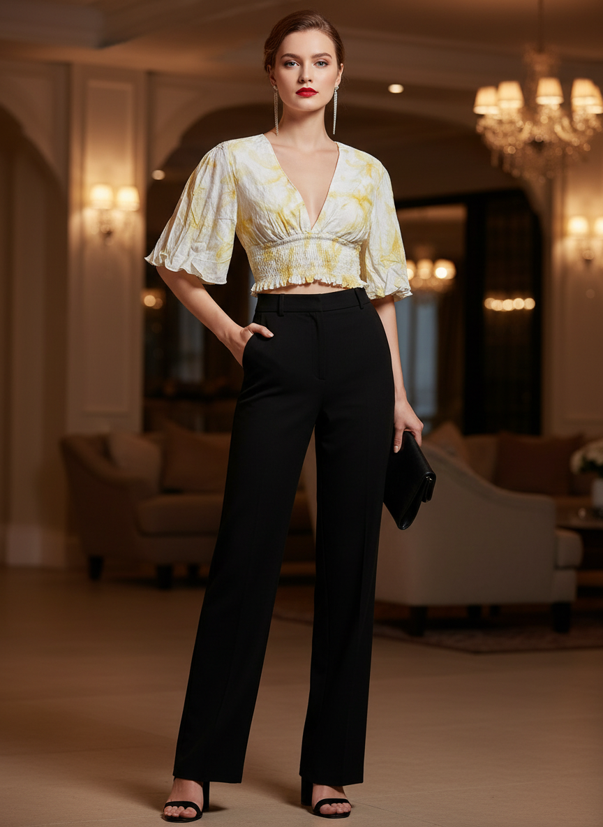Blusa Cropped Estampada Floral V-Neck - DRESS TO / PP