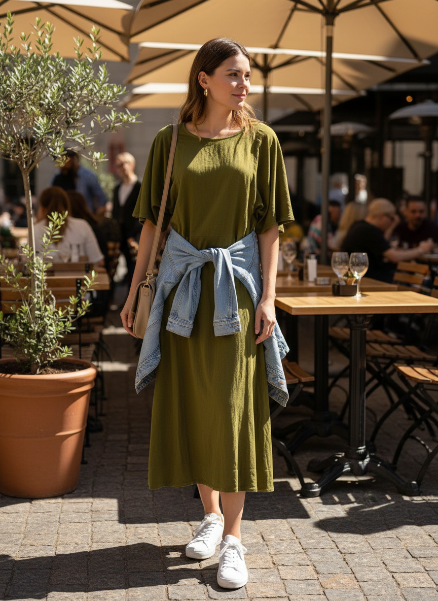 Vestido Midi Viscose Folgado Verde Oliva - ANIMALE / G