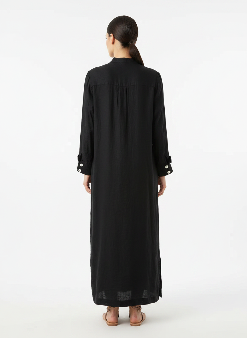 Vestido Chemise Maxi Preto Liso Casual - ALPHORRIA / GG