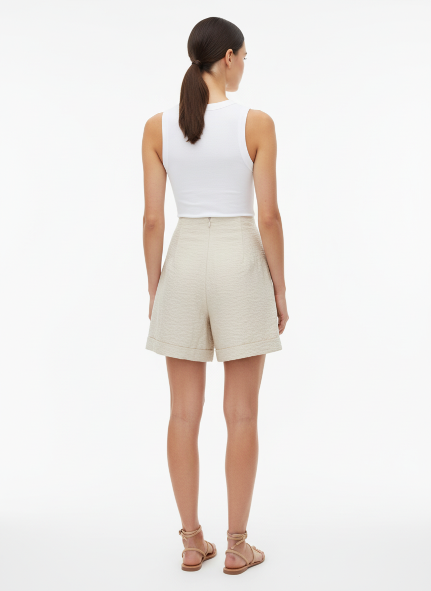 Short Casual Cintura Alta Bege /P