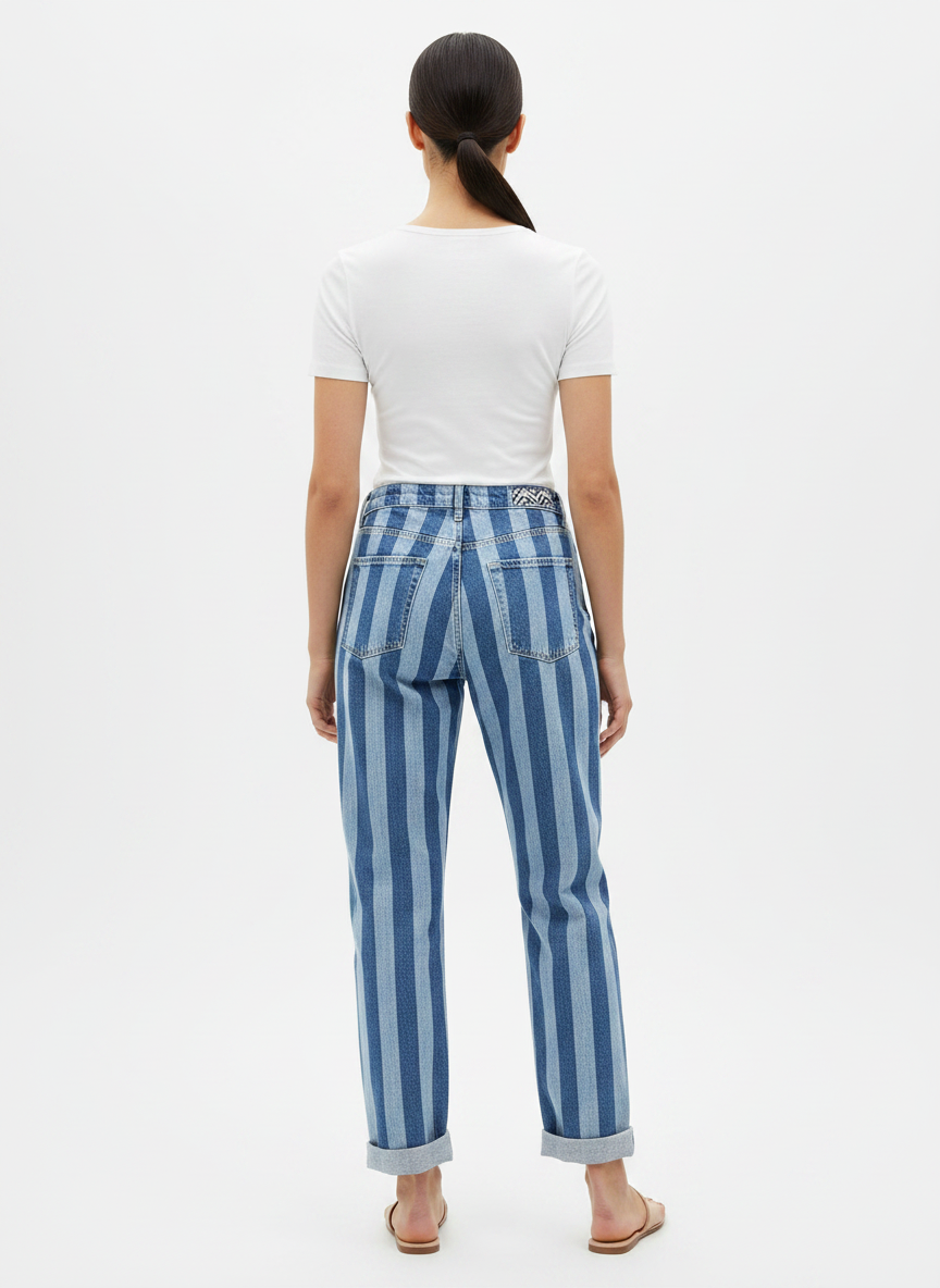 Calça Jeans Listrada Mom Fit - CANTÃO / 38