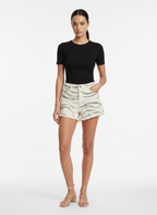 Shorts Jeans de Cintura Alta Estampa Zebra - Canal/36