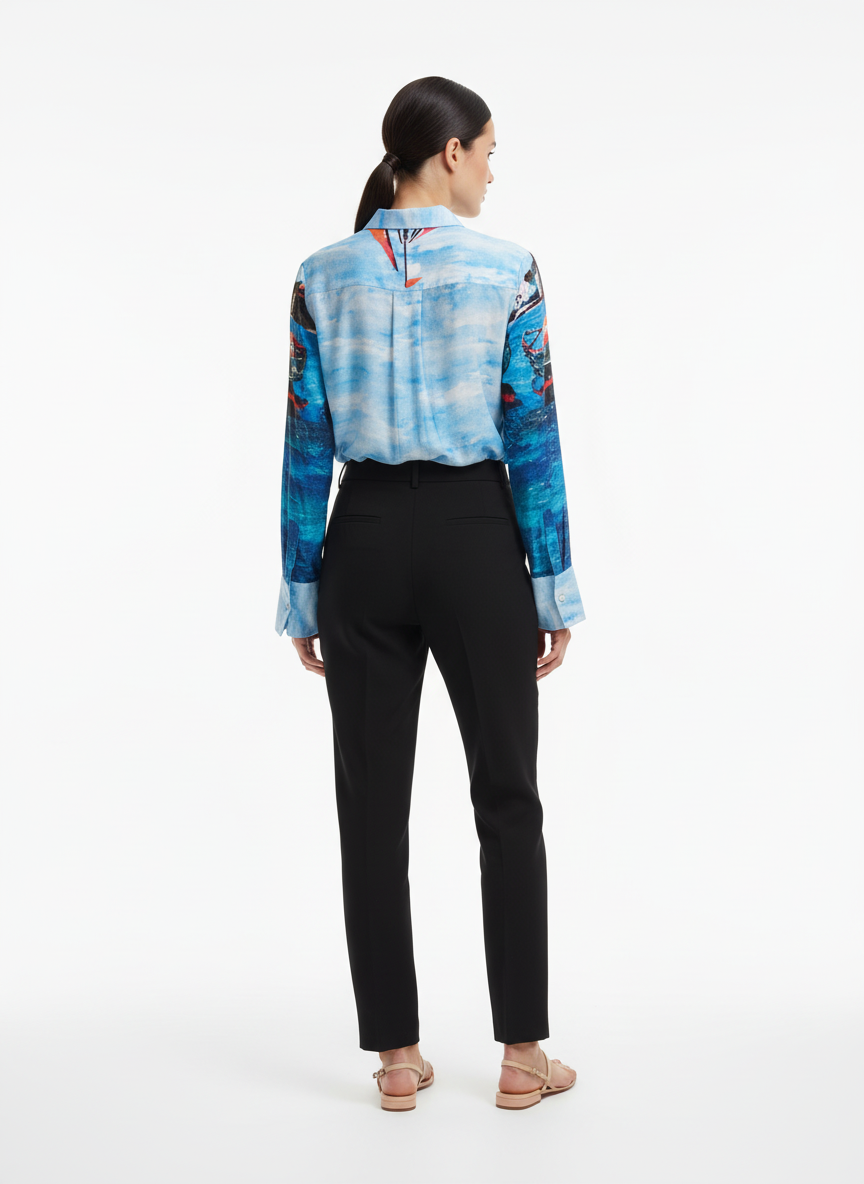 Blusa Estampada Cenário Costeiro Manga Longa - Borda Barroca / 38