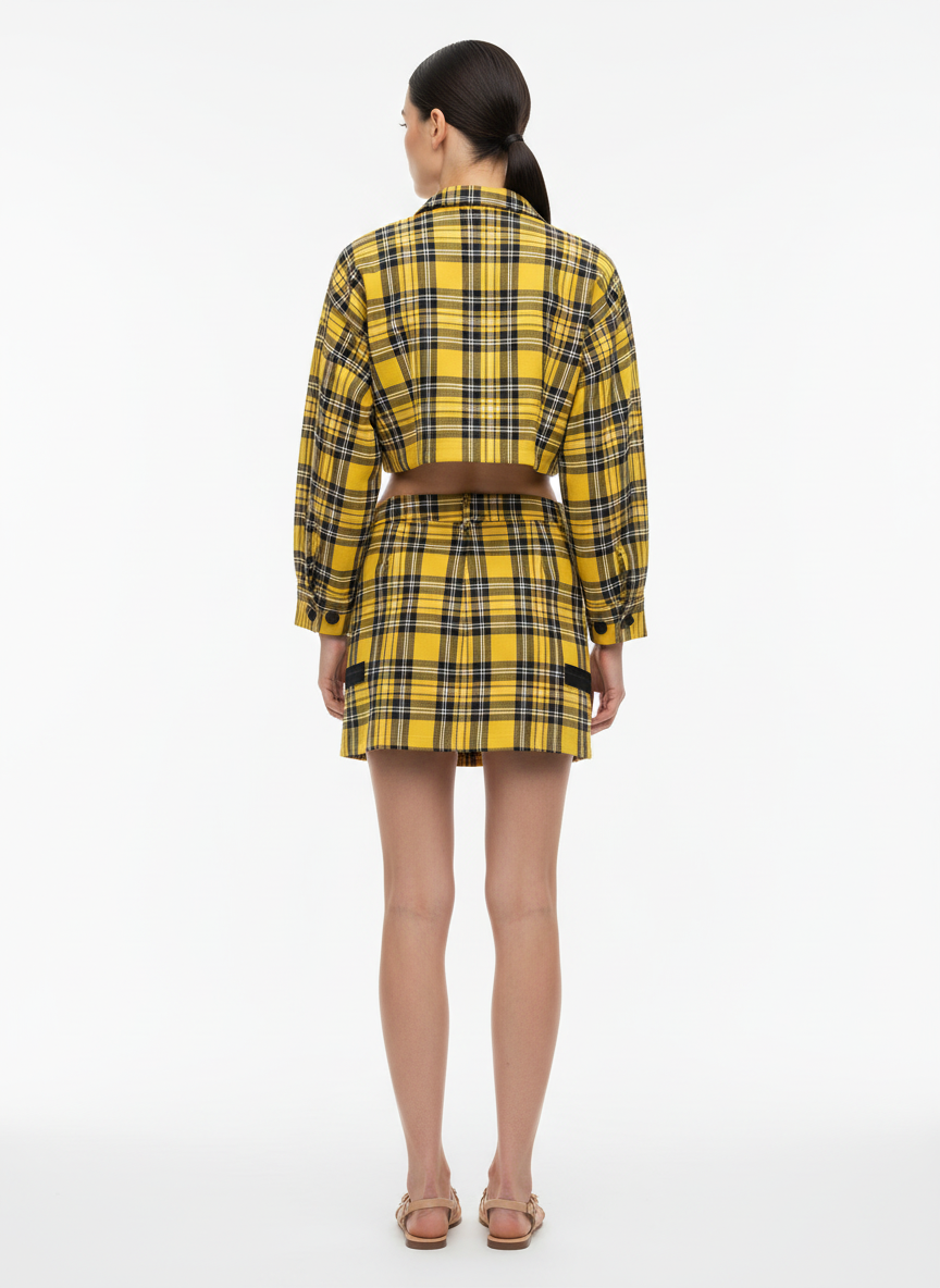Conjunto Cropped Flanela Xadrez Escocês Amarelo e Preto - Skazi/P