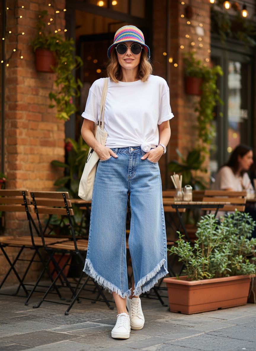 Calça Jeans Culotte Barra Assimétrica Desfiada - DRESS TO / 36
