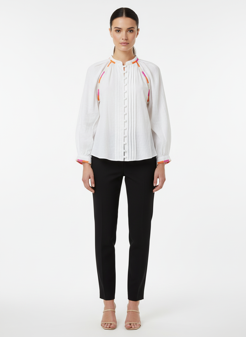 Blusa Feminina Linho Bordada com Pregas Frontais - Linda De Morrer / 38