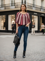 Blusa Poncho Tricô Listrado Feminino - VIVIANE FURRIER / M