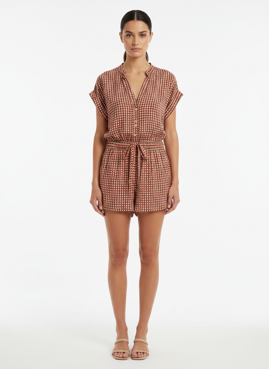 Macacão Curto Xadrez Viscose Feminino - Dress to / PP