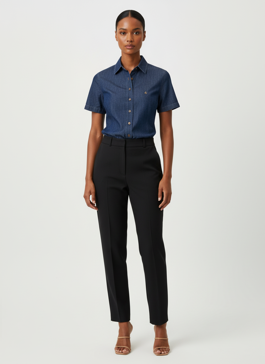 Camisa Jeans Manga Curta Casual - Dudalina