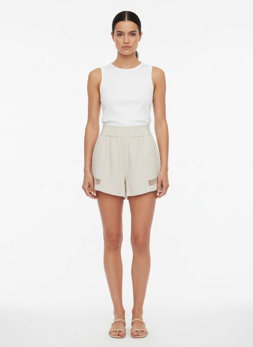 Shorts Versátil com Detalhe em Tela Bege - All’s/P