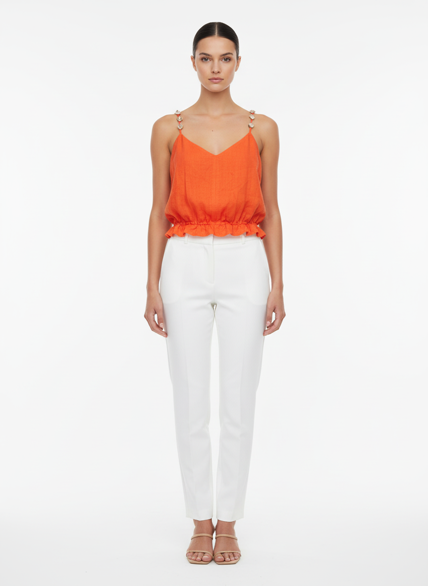 Cropped Laranja com Barra Franzida e Alça com Conchas - Iodice/M