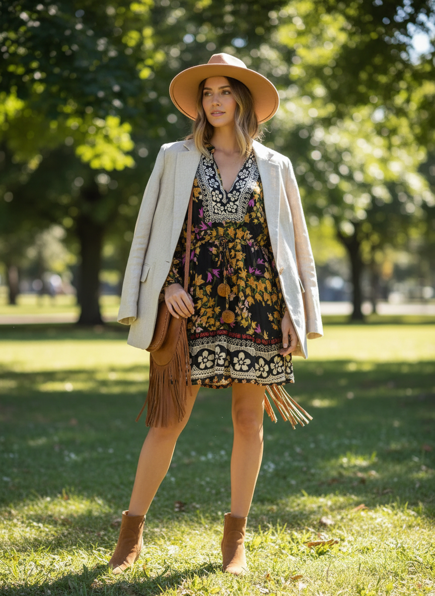 Vestido Boho Floral com Amarração na Cintura - FARM / M