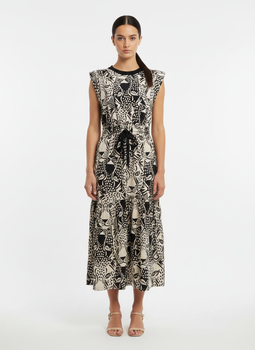 Vestido Midi Animal Print com Amarração - FARM / M