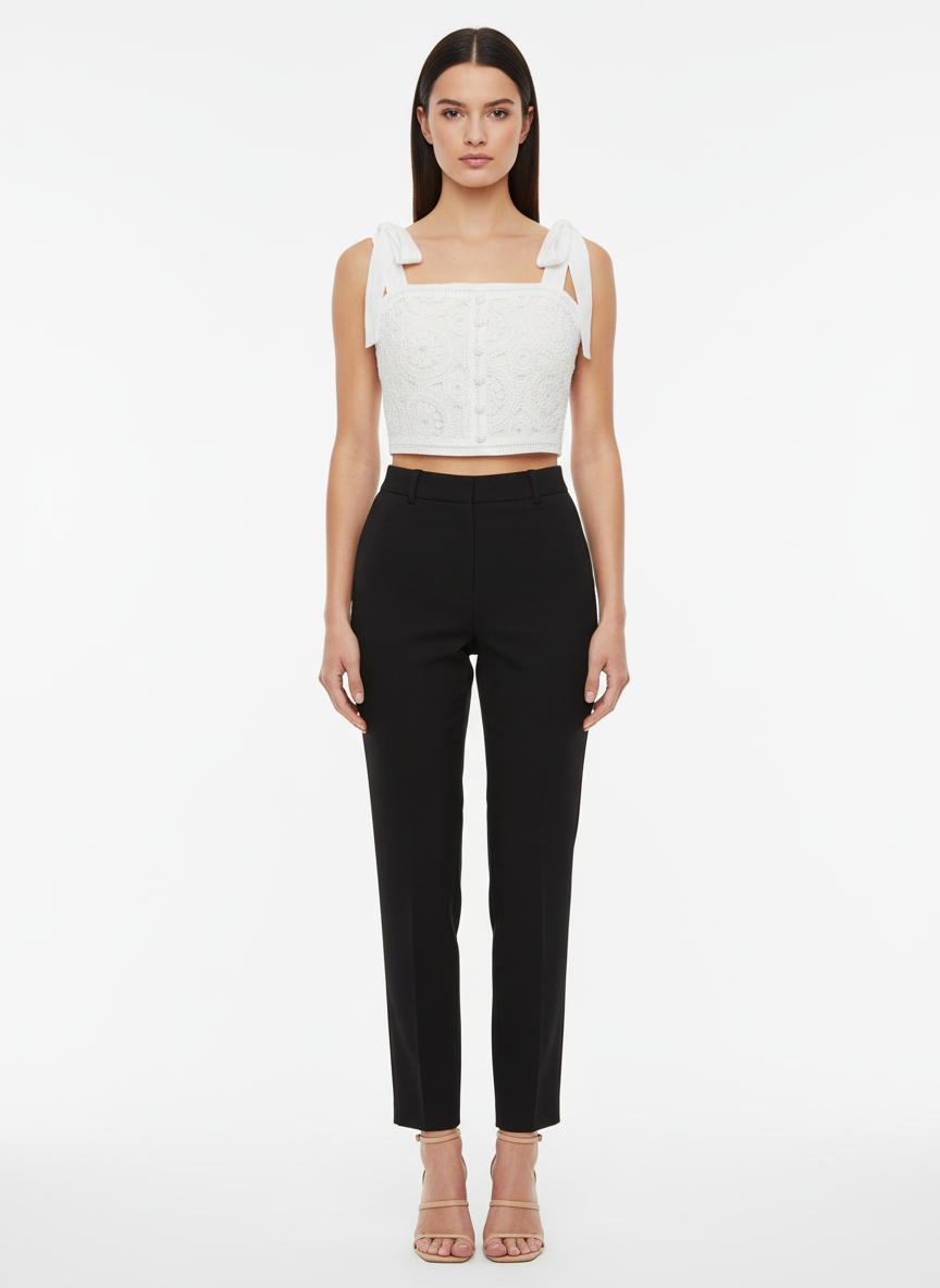 Cropped de Renda com Alças de Amarrar - Skunk/38