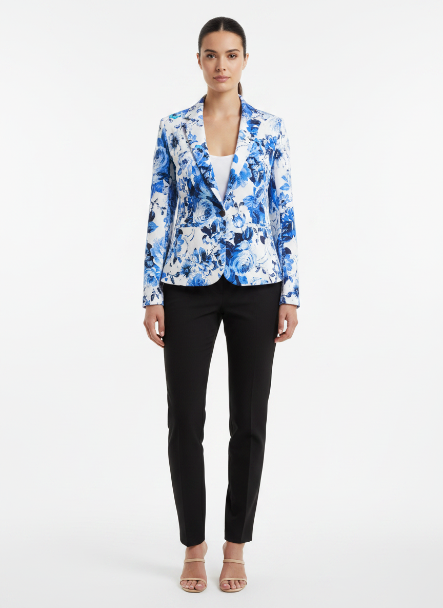 Blazer Floral Elegante Azul e Branco - COLLECTION / 40