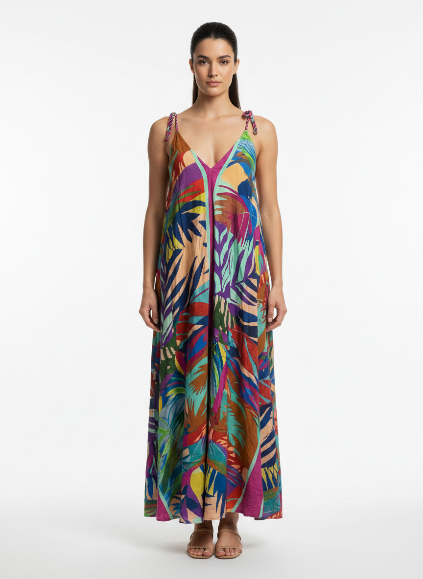 Vestido Maxi Fluido Estampa Tropical - FARM / P