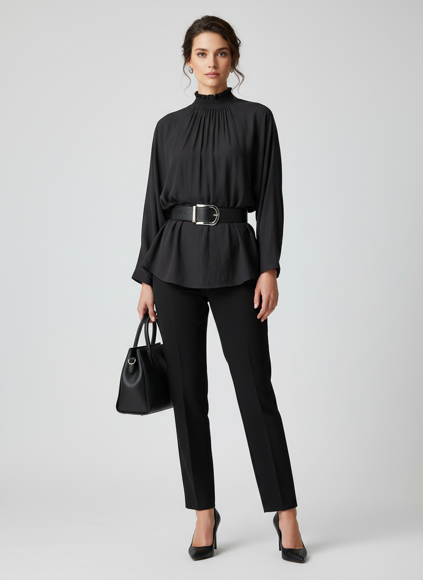 Blusa Fluida Gola Alta Franzida - FORUM / GG