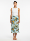 Saia Midi Estampada Tropical com Fenda Lateral - MORENA ROSA / G