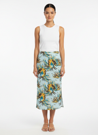 Saia Midi Estampada Tropical com Fenda Lateral - MORENA ROSA / G