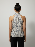 Blusa Estampa Geométrica com Amarração - Skunk/38