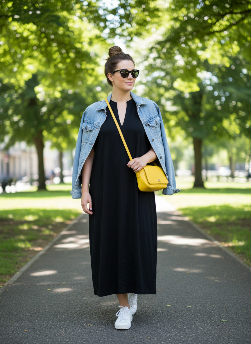 Vestido Midi Preto Gola V Confortável - BORDA BARROCA / GG