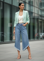 Calça Jeans Culotte Barra Assimétrica Desfiada - DRESS TO / 36