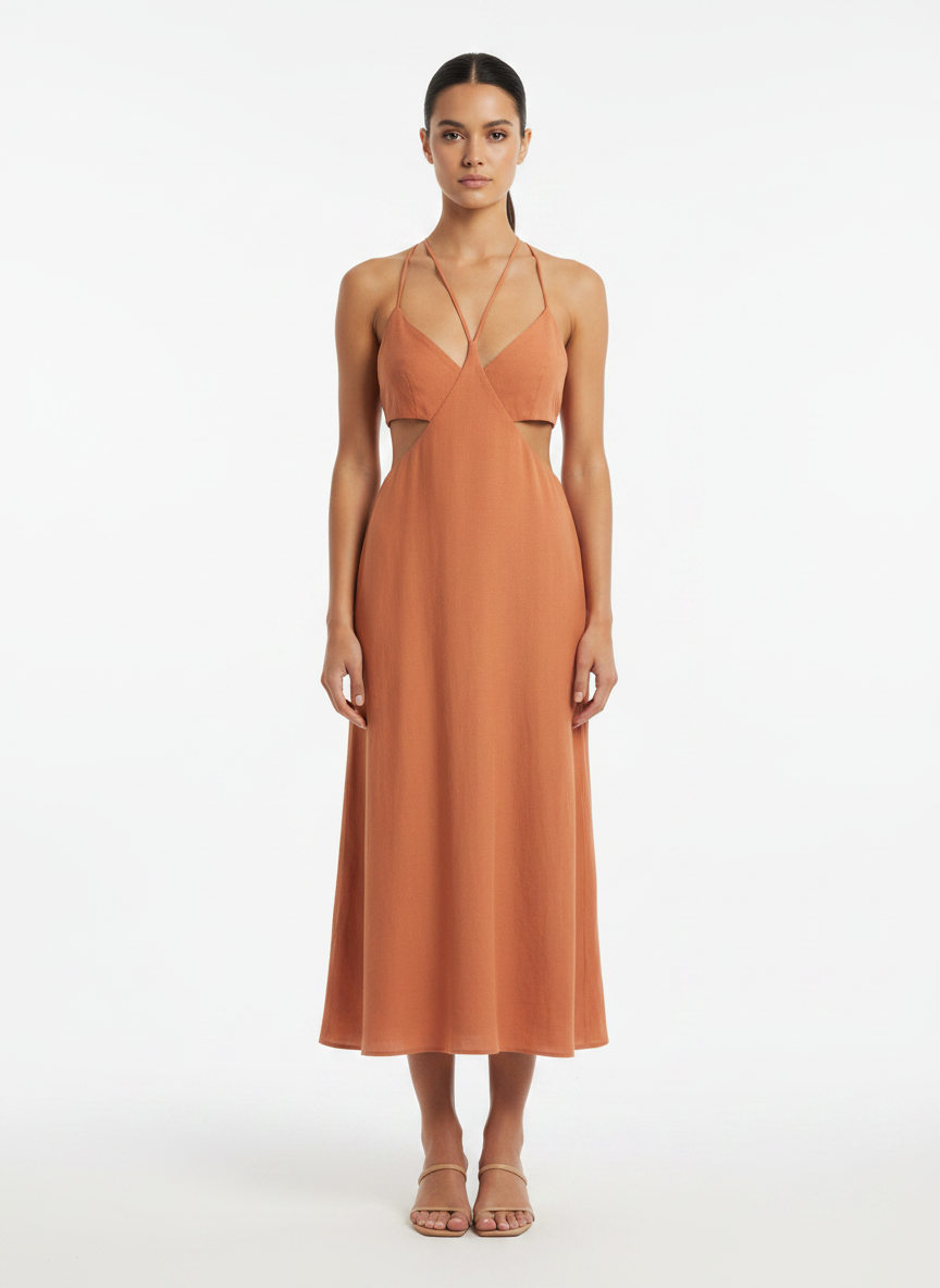 Vestido Midi Cut-Out Alças Finas Terracota - DRESS TO / P