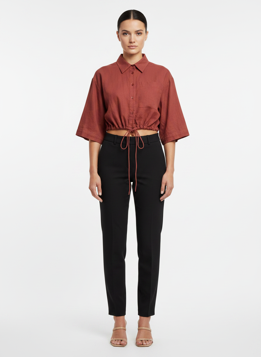 Blusa tecido manga 3/4 amarração cintura bordô - ANIMALE JEANS | P