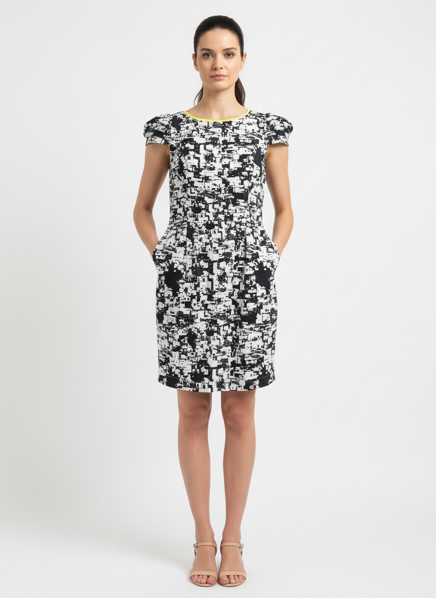 Vestido Afghan Estampa Abstrata Preto e Branco