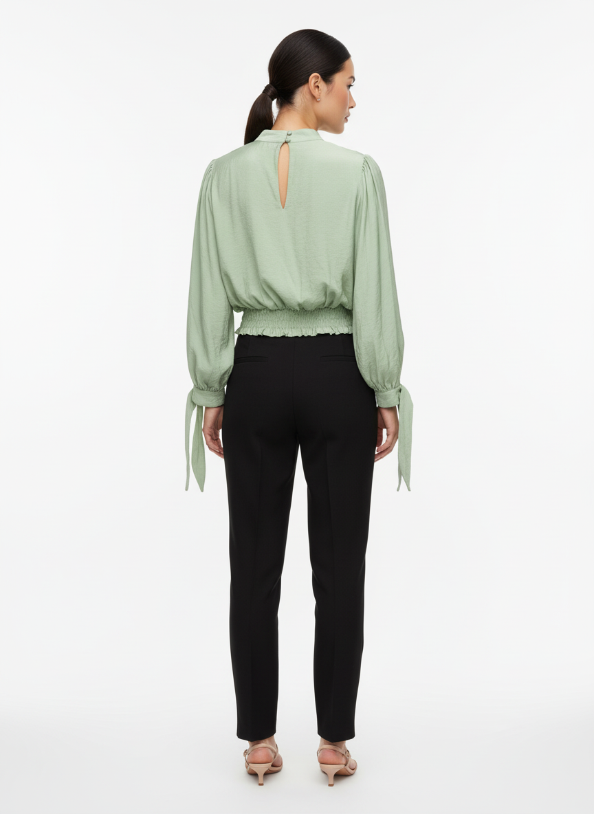 Blusa cropped manga longa manga 3/4 cós lastex abertura decote verde - ZARA | P