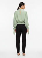 Blusa cropped manga longa manga 3/4 cós lastex abertura decote verde - ZARA | P