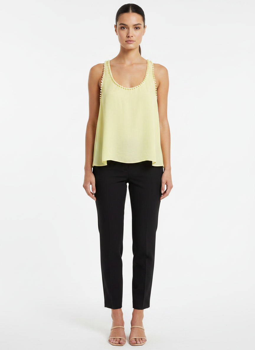 Blusa Regata Fluida Amarelo Claro com Pompons - DRESS TO / P