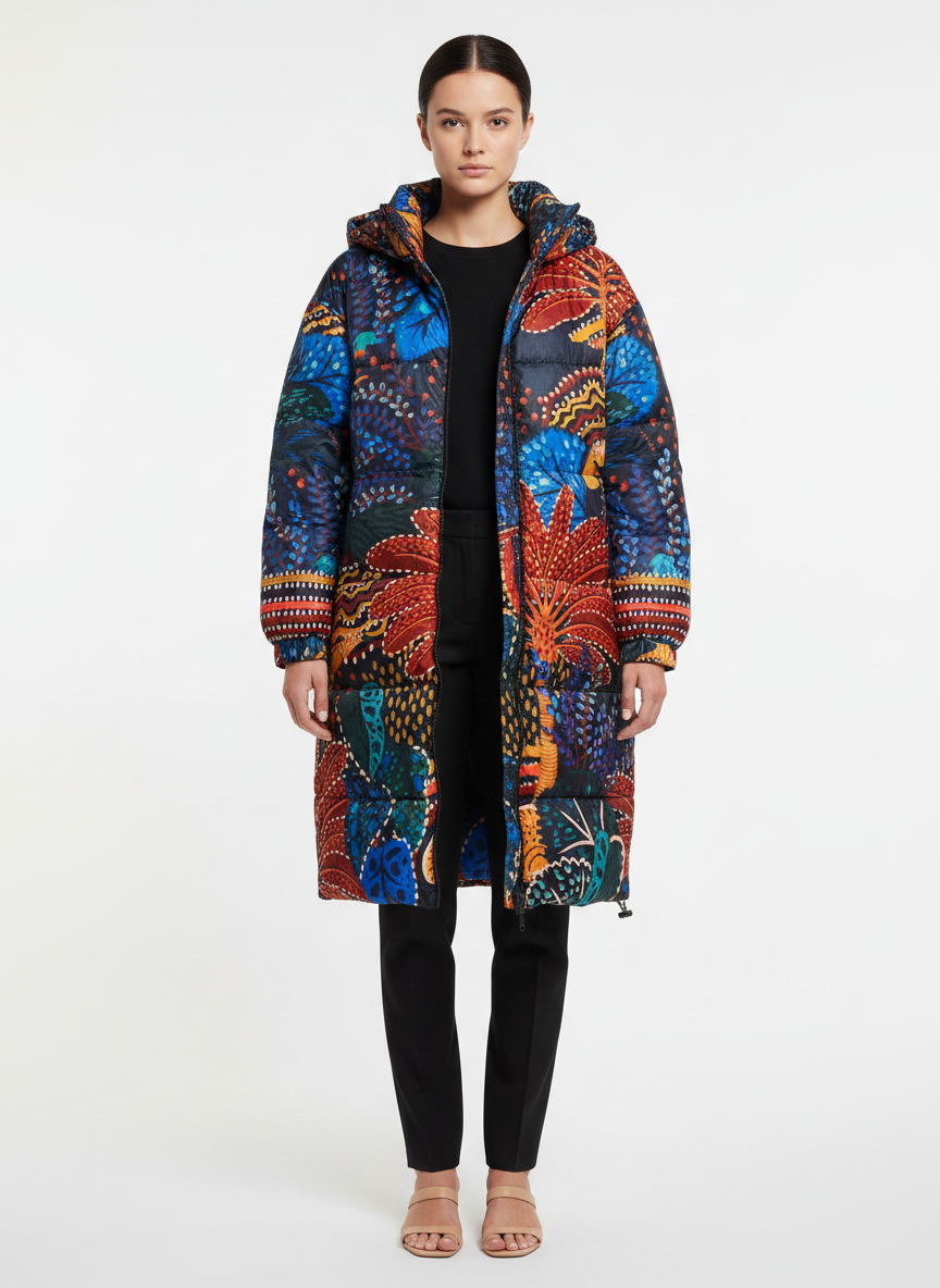 Casaco Puffer Midi Estampado Tropical - FARM / P