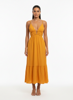 Vestido Midi Laranja com Decote