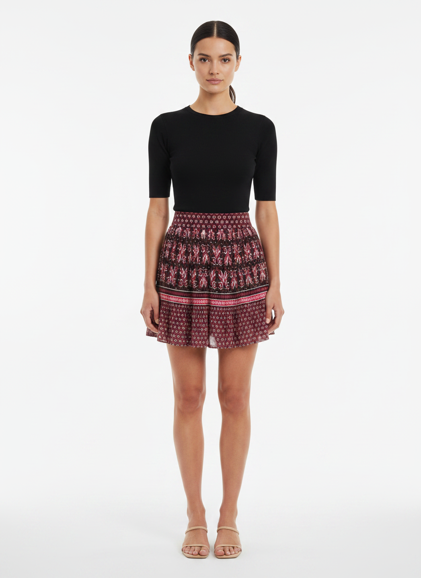 Saia Mini Plissada Estampa Boêmia - DRESS TO / P
