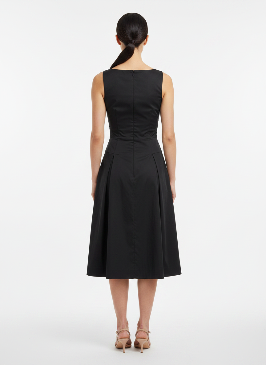 Vestido Preto Evasê Acetinado Sem Mangas - TRETTIORE / G