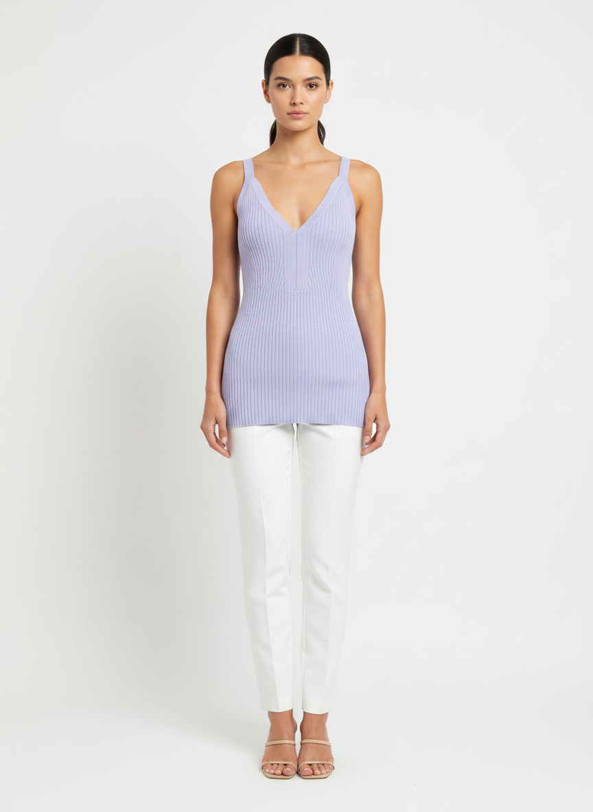 Regata tricot canelada decote v lilás - ANIMALE JEANS | P