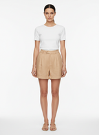 Short de Linho com Pregas Bege /P