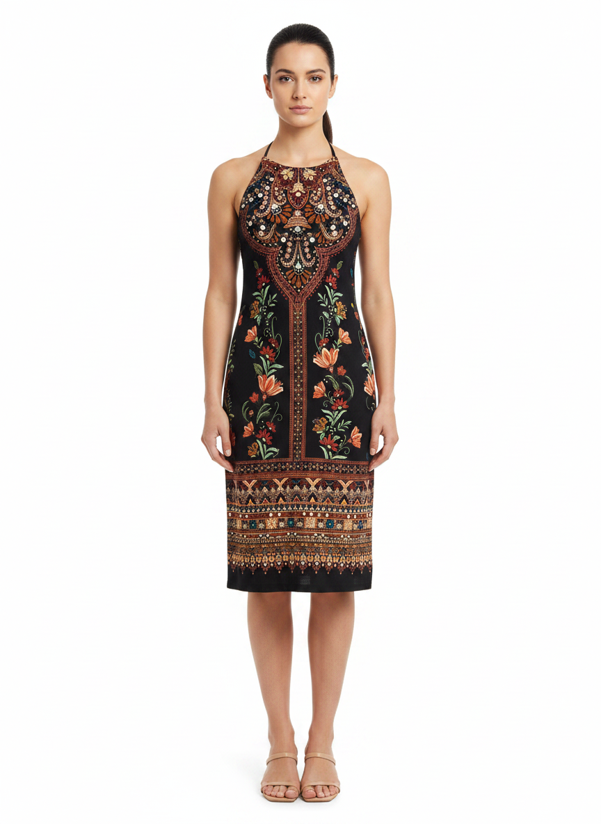 Vestido Halter Estampado Étnico Floral - FARM / M