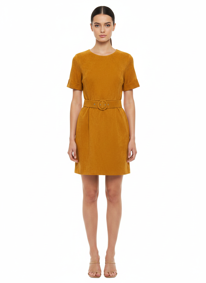 Vestido Faux Suede Mostarda com Cinto - INSP / G