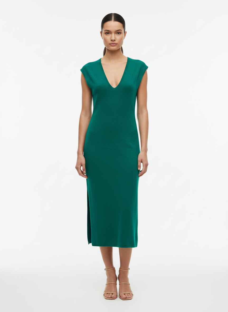 Vestido Midi Gola V Verde - Caos/U