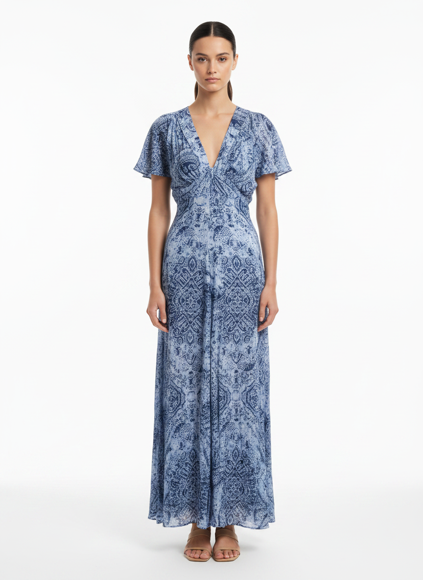 Vestido Longo Estampado Viscose Decote V - DRESS TO / G