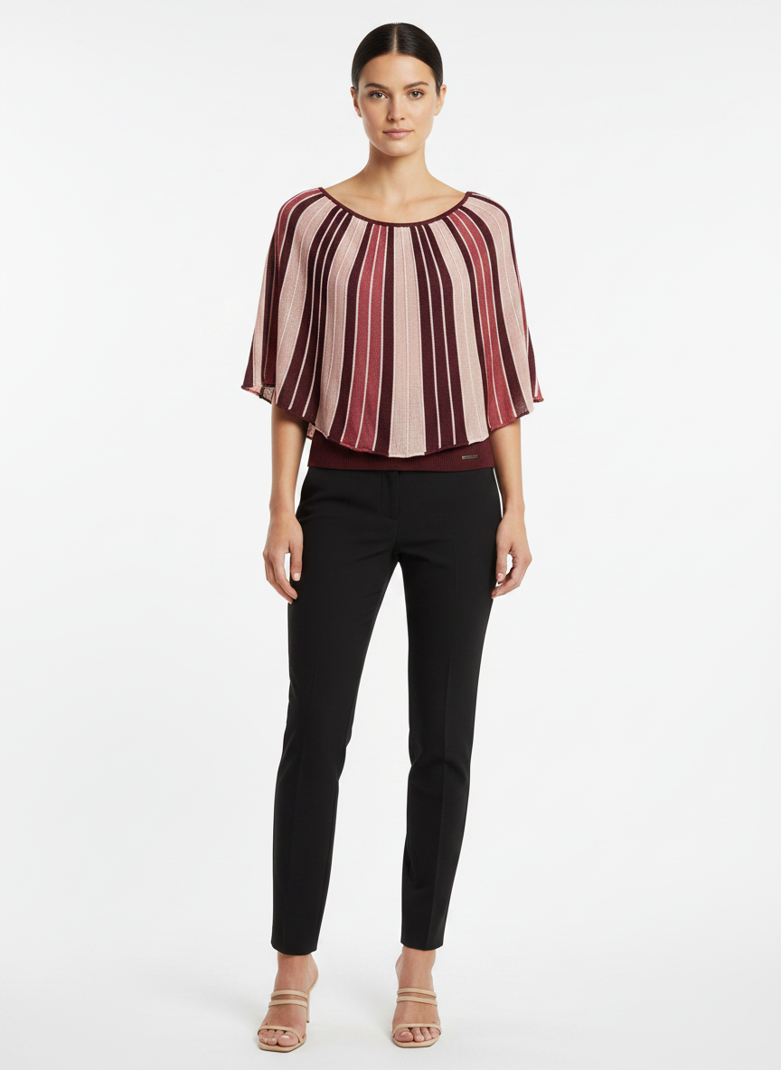 Blusa Poncho Tricô Listrado Feminino - VIVIANE FURRIER / M