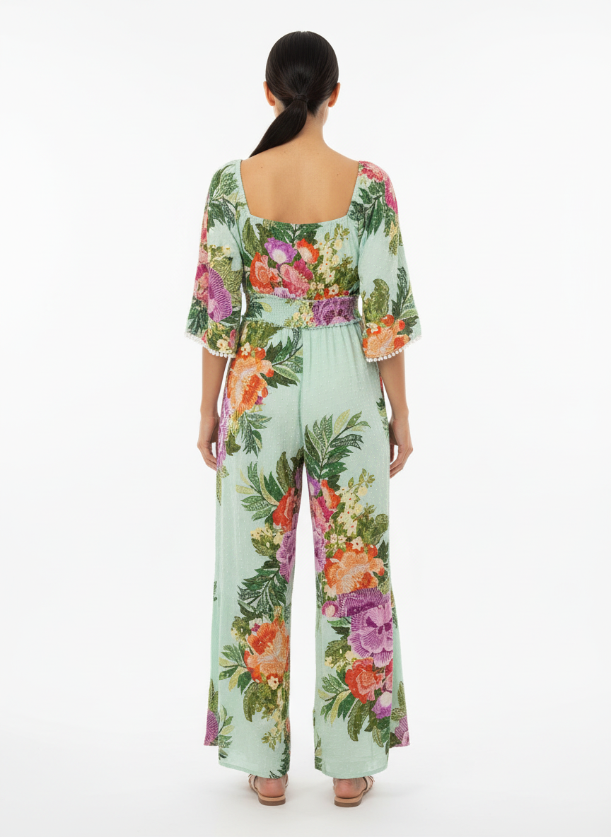 Vestido longo floral verde água - FARM | P