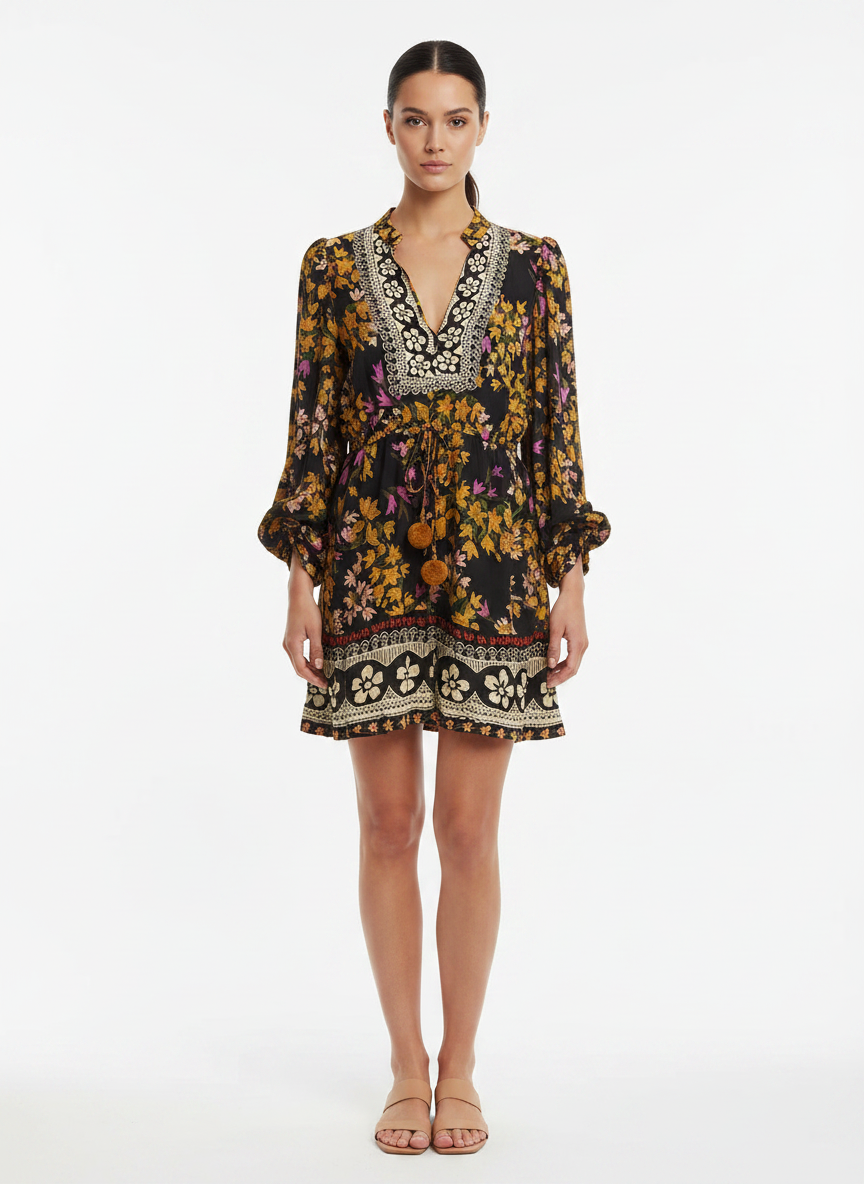 Vestido Boho Floral com Amarração na Cintura - FARM / M