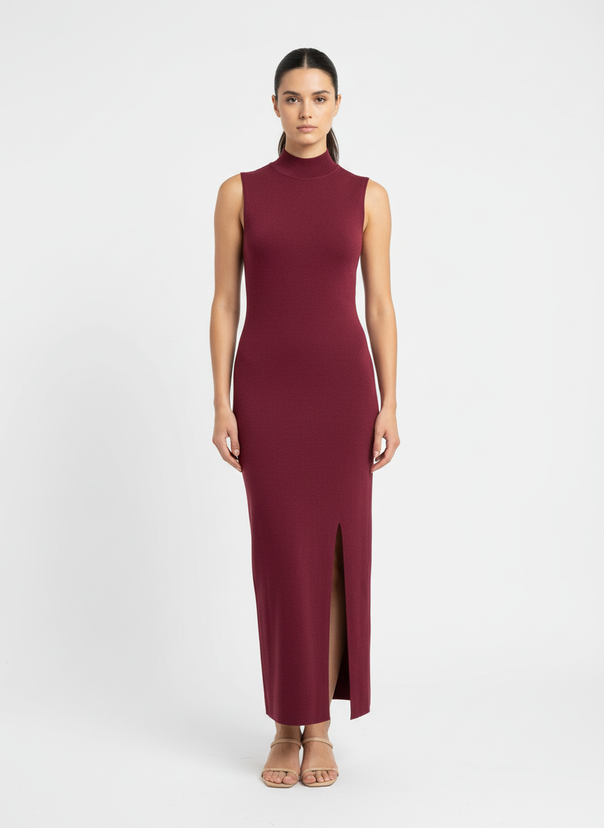 Vestido Midi Gola Alta Sem Mangas Vinho - Animale/P